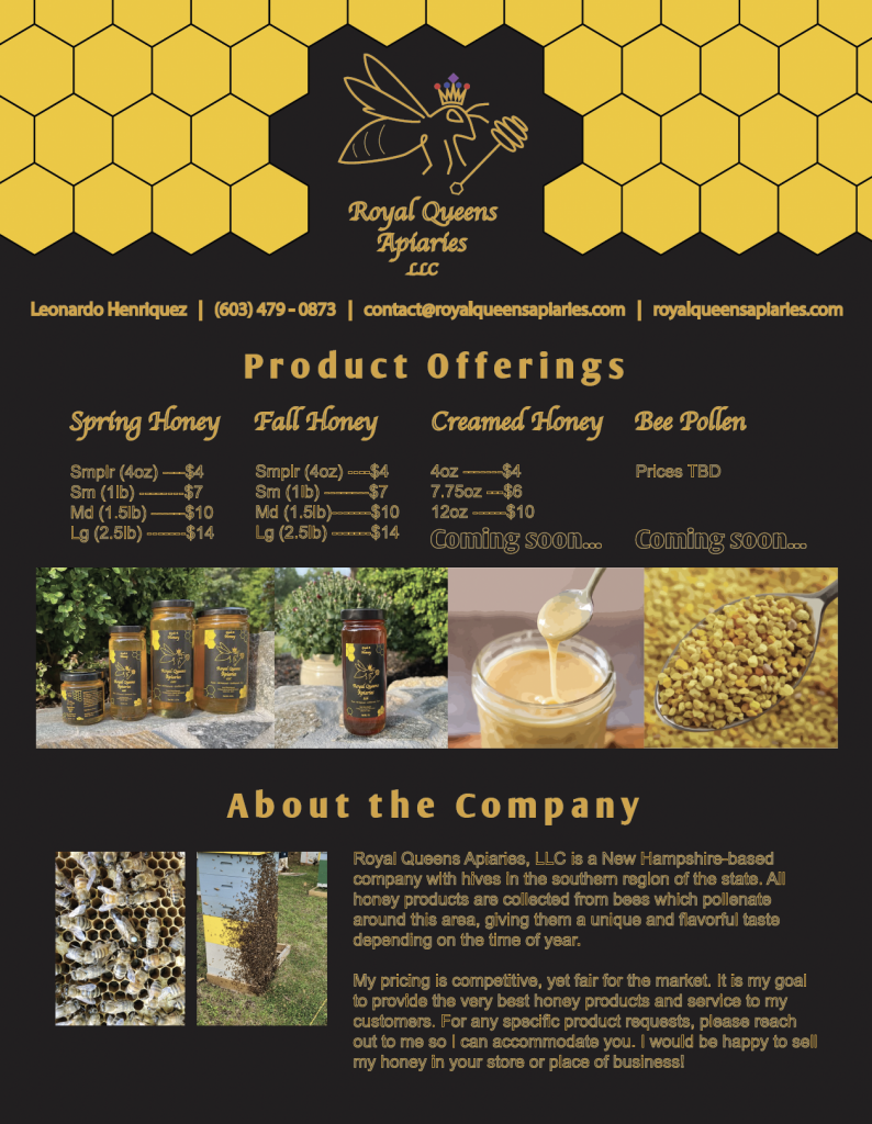 Royal Queens Apiaries, LLC Product Flier (Black)